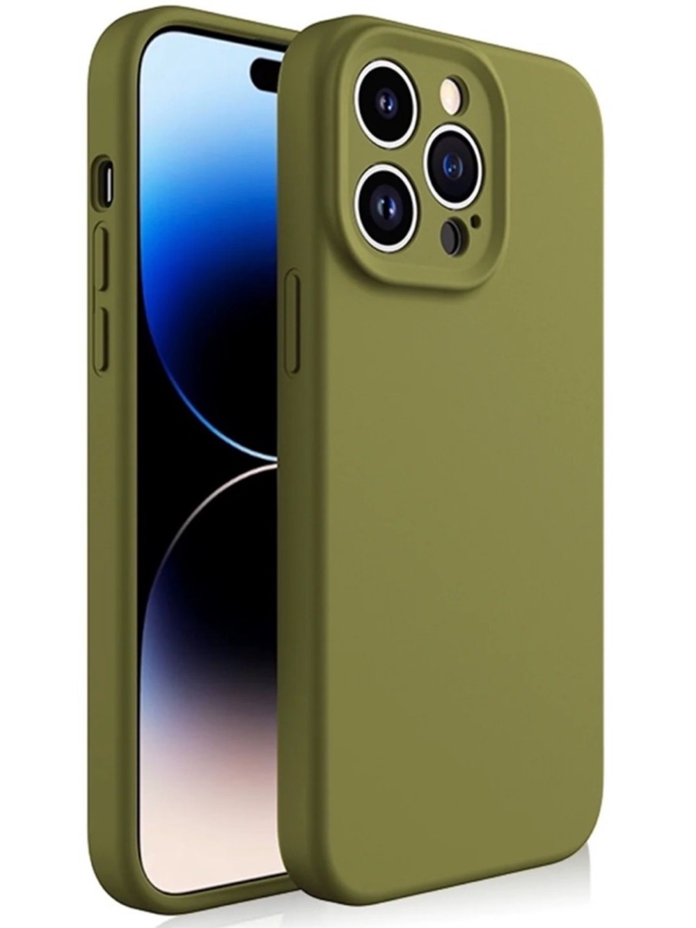 Olive Green Silicone Phone Case for iPhone 14 Pro Max - Slim Protective Cover